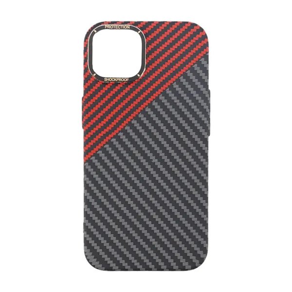 iPhone 14 Plus Cover Kulfibermønster Rød Sort