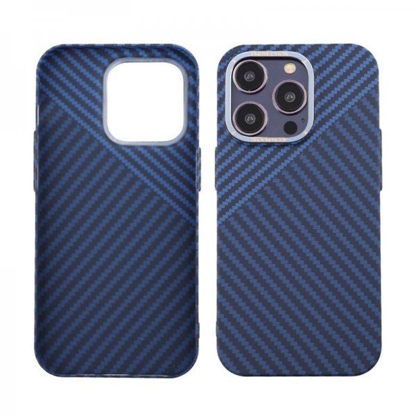 iPhone 14 Pro Cover Kulfibermønster Blå Grå