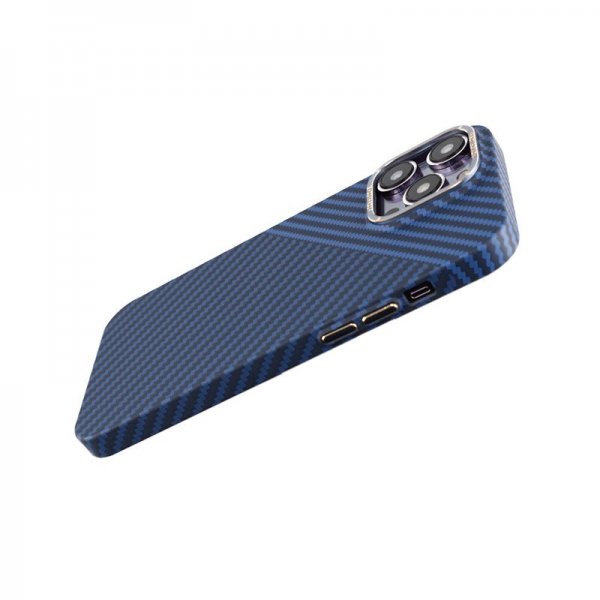 iPhone 14 Pro Max Cover Kulfibermønster Blå Grå