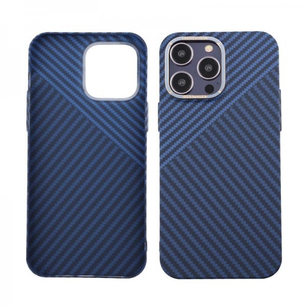 iPhone 14 Pro Max Cover Kulfibermønster Blå Grå