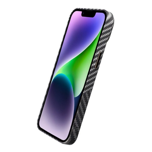 iPhone 14 Cover Kulfiber Mønster Sort Hvid
