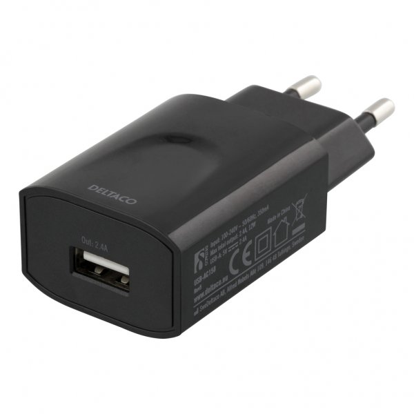 Deltaco Oplader 12W 1xUSB-A Sort