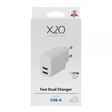 X2O Oplader 17W Dobbelt USB-A/USB-A Hvid