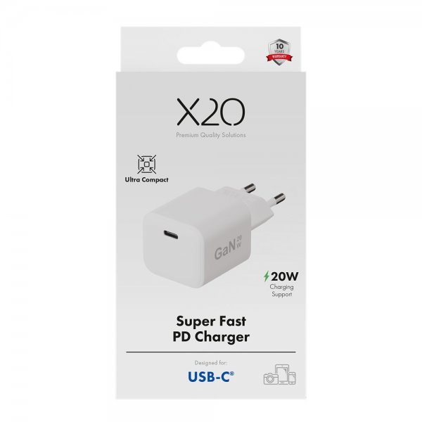 X2O Oplader 20W USB-C GaN Hvid