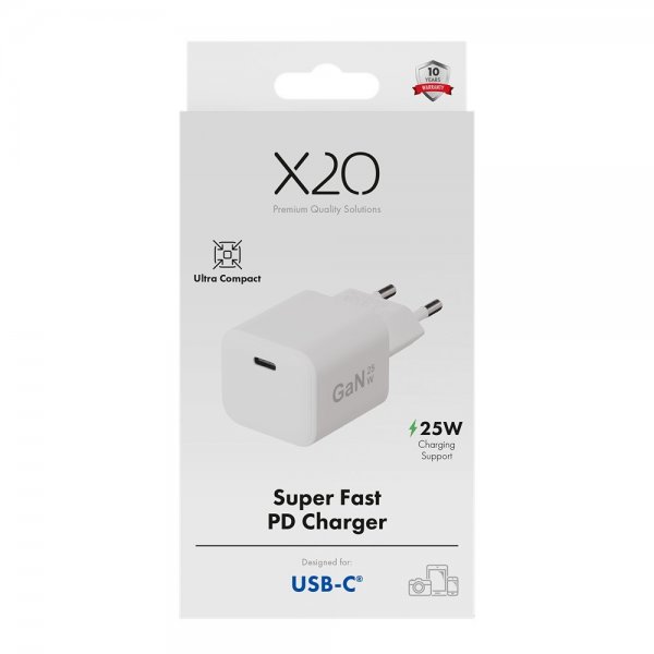 X2O Oplader 25W USB-C GaN Hvid