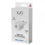 X2O Oplader 35W Dobbelt USB-C/USB-A GaN Hvid