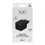 X2O Oplader 45W Dobbelt USB-C/USB-C GaN Sort