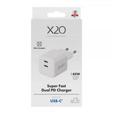 X2O Oplader 45W Dobbelt USB-C/USB-C GaN Hvid