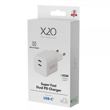 X2O Oplader 45W Dobbelt USB-C/USB-C GaN Hvid