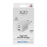 X2O Oplader 65W Triple USB-C/USB-A GaN Hvid