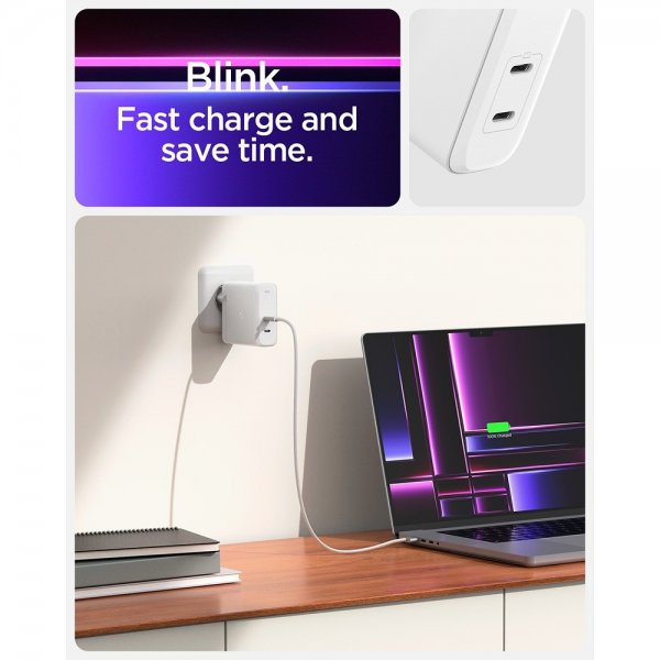 Spigen Oplader ArcStation Pro GaN Dobbeltport 140W Hvid