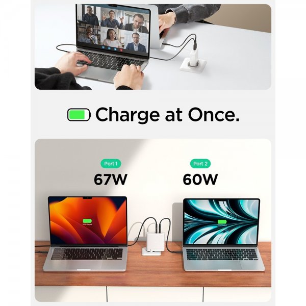 Spigen Oplader ArcStation Pro GaN Dobbeltport 140W Hvid