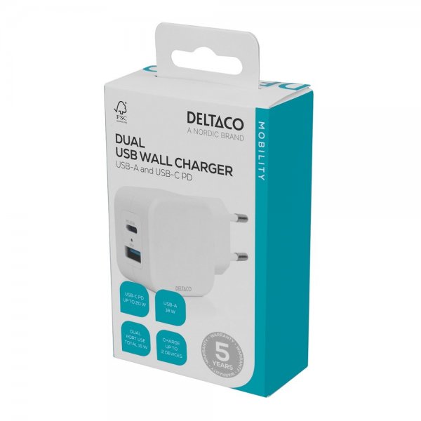 Deltaco Dual USB vægoplader
