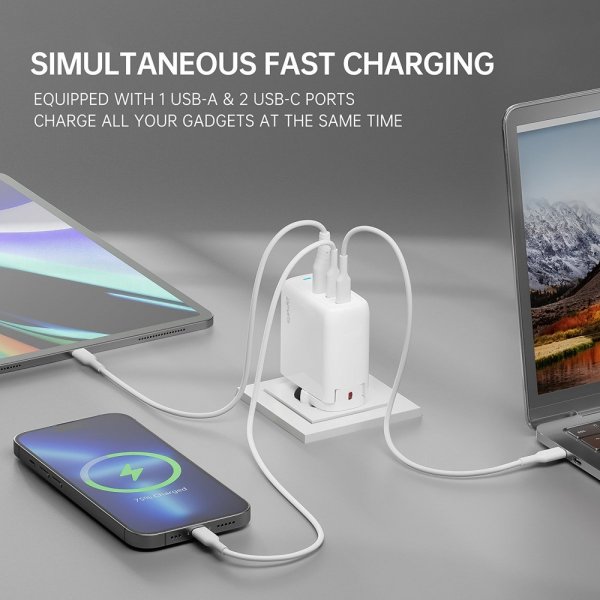 4smarts Oplader GaN Flex 65W 2 USB-C+1 USB-A