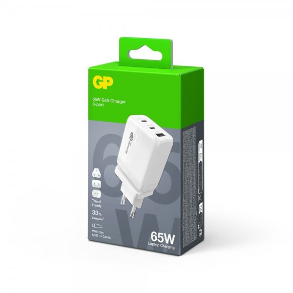GP-oplader GaN PD 65W 2xUSB-C + 1xUSB-A