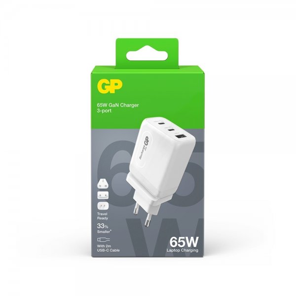 GP-oplader GaN PD 65W 2xUSB-C + 1xUSB-A