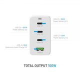 Fixed Oplader GaN100 3xUSB-C & 1xUSB-A