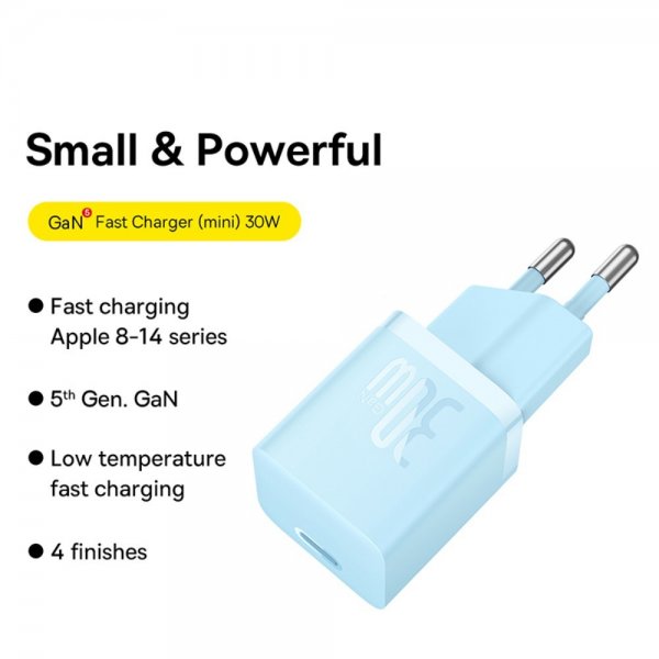 Baseus Oplader GaN5 Fast Charger Mini 30W Blå