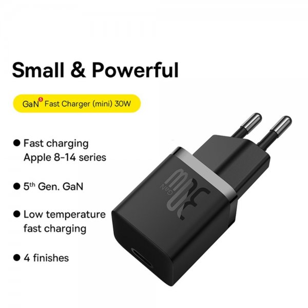 Baseus Oplader GaN5 Fast Charger Mini 30W Sort