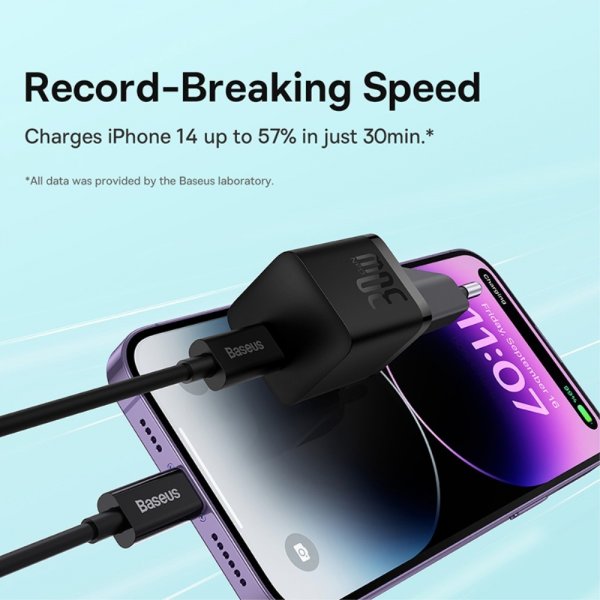 Baseus Oplader GaN5 Fast Charger Mini 30W Sort