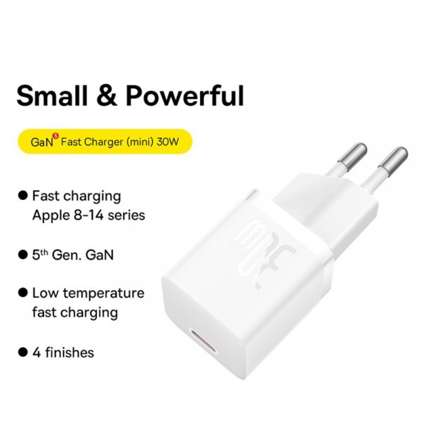 Baseus Oplader GaN5 Fast Charger Mini 30W Hvid
