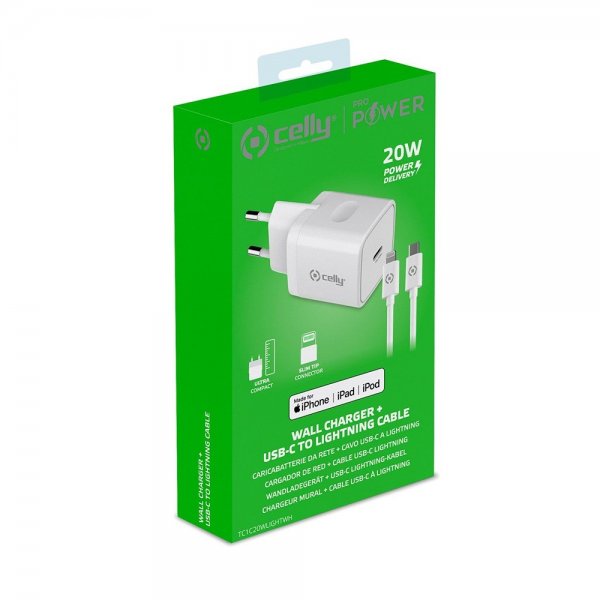 Celly Oplader med Lightning-kabel TC1C20WLIGHT 20W Hvid