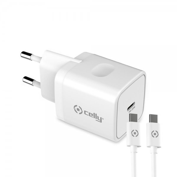 Celly Oplader med USB-C kabel TC1C20WTYPEC 20W Hvid