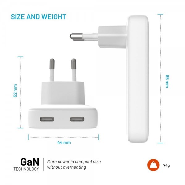Fixed Oplader Slim GaN 45W 2xUSB-C