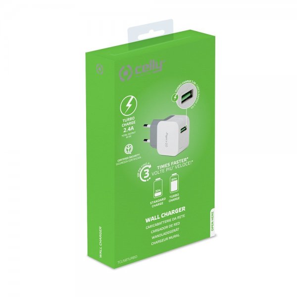 Celly Oplader TCUSBTURBO USB-A 12W Hvid