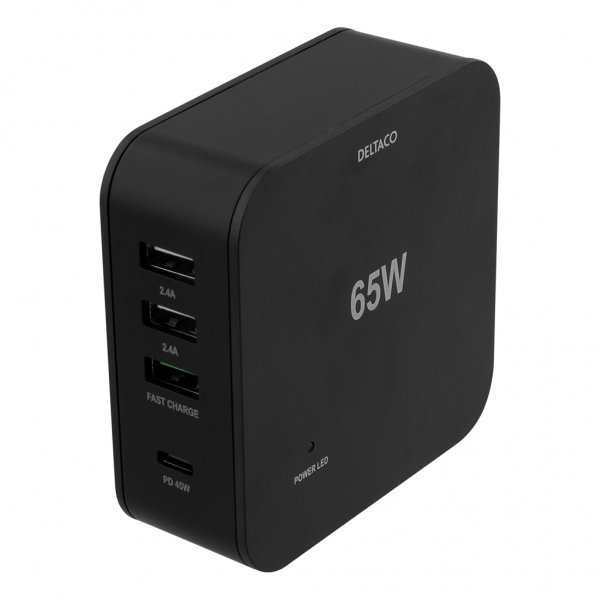 Deltaco Oplader USB-C PD 45W & USB-A 18W Hurtigopladning Sort