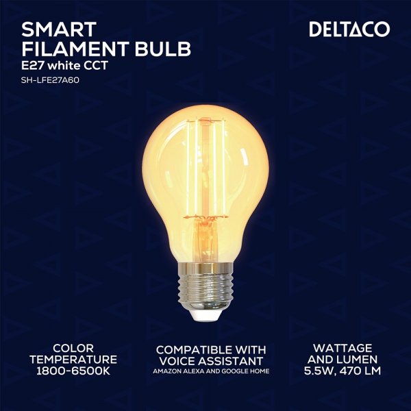Deltaco Smart Home LED-pære Filament E27 WiFi A60 5.5W