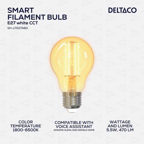 Deltaco Smart Home LED-pære Filament E27 WiFi A60 5.5W