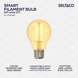Deltaco Smart Home LED-pære Filament E27 WiFi A60 5.5W