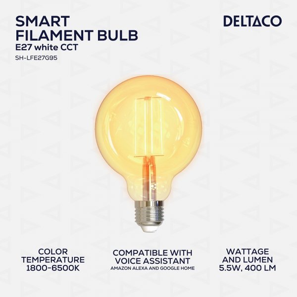 Deltaco Smart Home LED-pære Filament E27 WiFi G95 5.5W