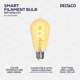Deltaco Smart Home LED-pære Filament E27 WiFi ST64 Spiral 5.5W