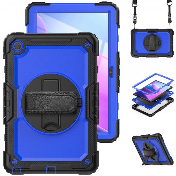 Lenovo Tab M10 Plus (3. Gen) TB125 TB128 Cover med rem og stativfunktion Blå Sort