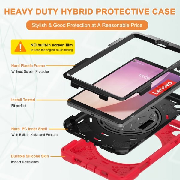 Lenovo Tab M8 (4. generation) TB300 Cover med Håndgreb Standerfunktion Rød