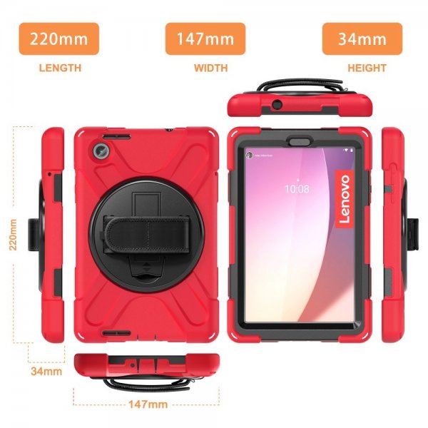 Lenovo Tab M8 (4. generation) TB300 Cover med Håndgreb Standerfunktion Rød