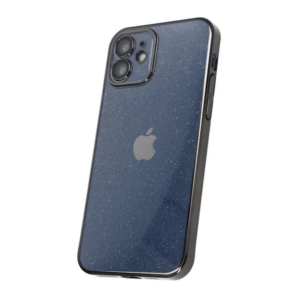 iPhone 12 Cover Glitter Transparent Stødsikkert Sort