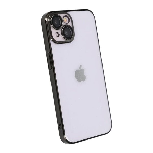 iPhone 15 Cover Glitter Transparent Stødsikkert Sort