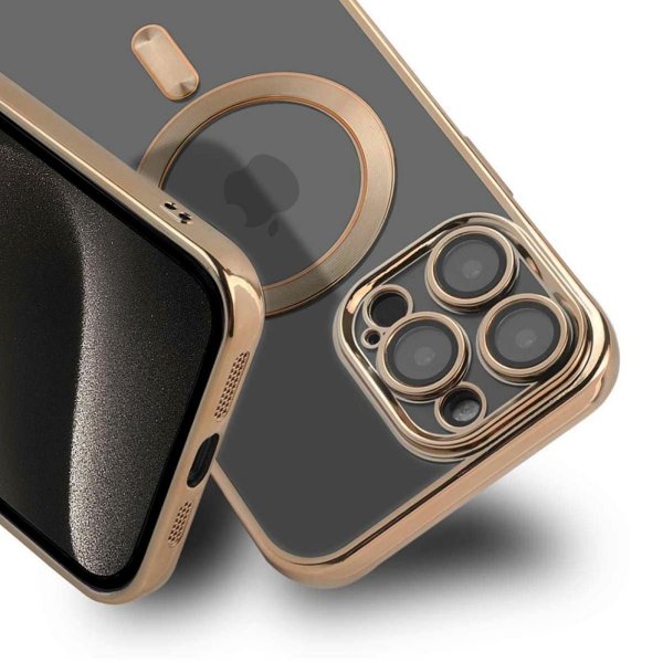 iPhone 15 Pro Max Cover Glitter Gennemsigtig MagSafe Guld