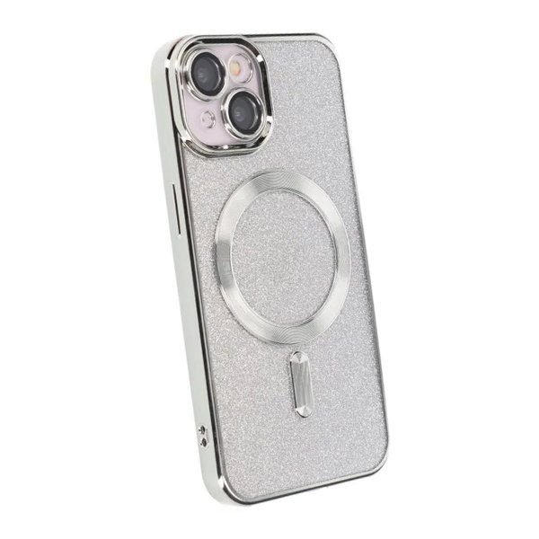 iPhone 15 Cover Glitter Gennemsigtigt MagSafe Sølv