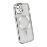 iPhone 15 Cover Glitter Gennemsigtigt MagSafe Sølv