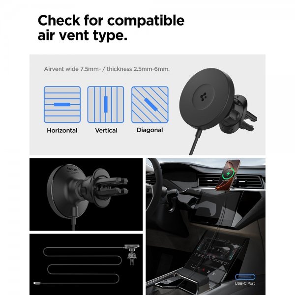 Spigen MagSafe-bilholder med Trådløs Opladning OneTap Pro 4 Air Vent