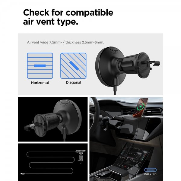 Spigen MagSafe-bilholder med trådløs opladning OneTap Pro 4 Air Vent Hook