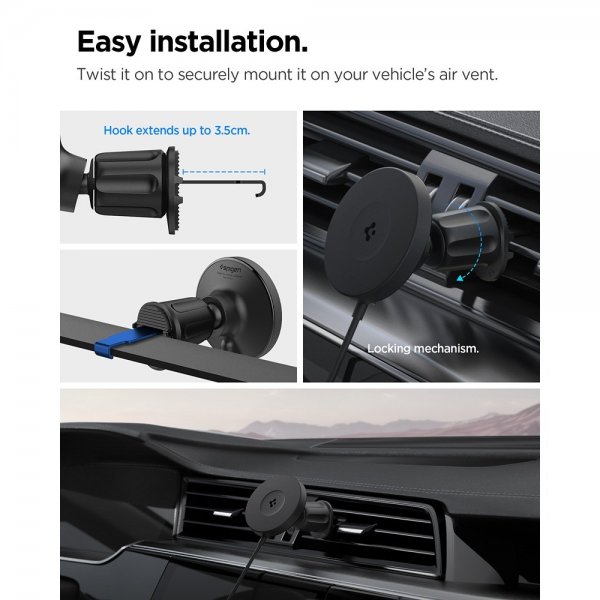 Spigen MagSafe-bilholder med trådløs opladning OneTap Pro 4 Air Vent Hook