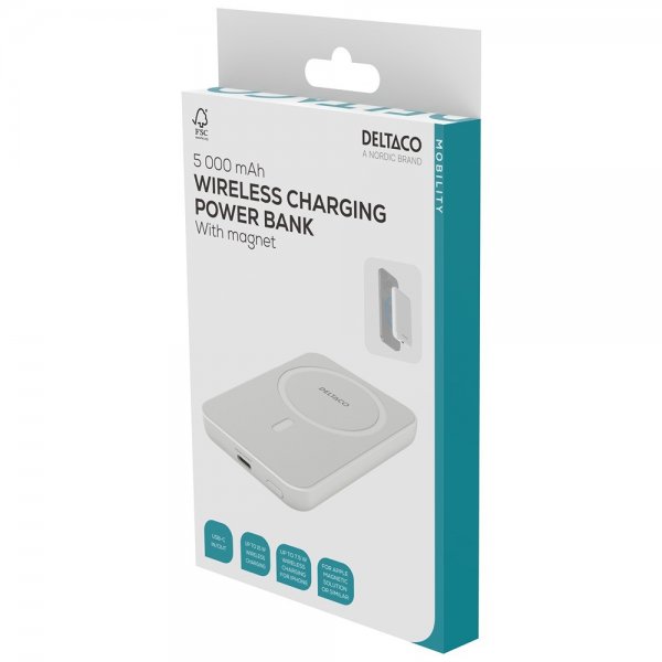 Deltaco MagSafe Powerbank 5000 mAh 20W Hvid