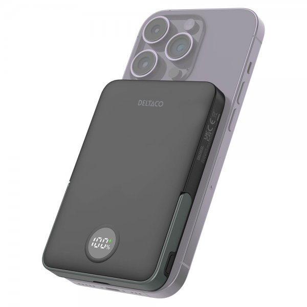 Deltaco MagSafe Powerbank med Stativ 5000 mAh 20W Sort