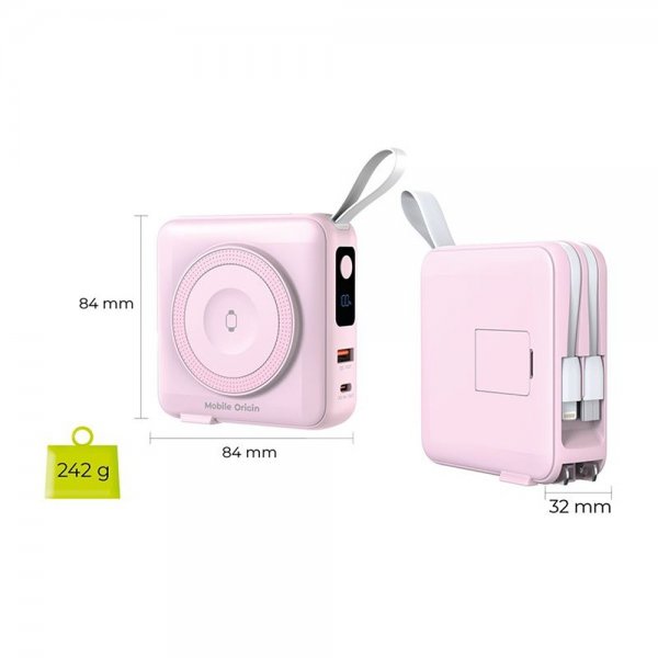 Mobile Origin MagSafe-powerbank/Rejseoplader Indbyggede kabler/Apple Watch-opladning Rosa