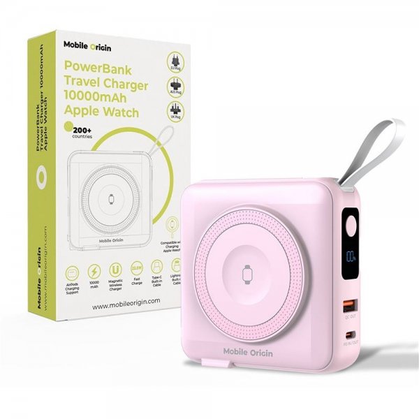 Mobile Origin MagSafe-powerbank/Rejseoplader Indbyggede kabler/Apple Watch-opladning Rosa